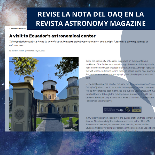 NOTICIA ACERCA DEL OBSERVATORIO ASTRONÓMICO EN LA REVISTA ASTRONOMY MAGAZINE