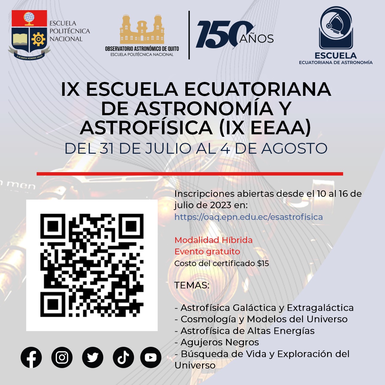 BOLETÍN DE PRENSA: IX Escuela Ecuatoriana de Astronomía y Astrofísica (IX EEAA)